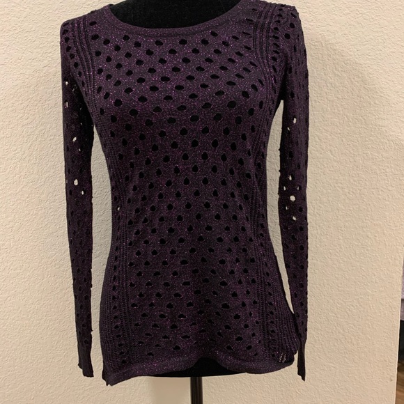 Mesh Knit Top with Metallic Purple Threading - Picture 2 of 5